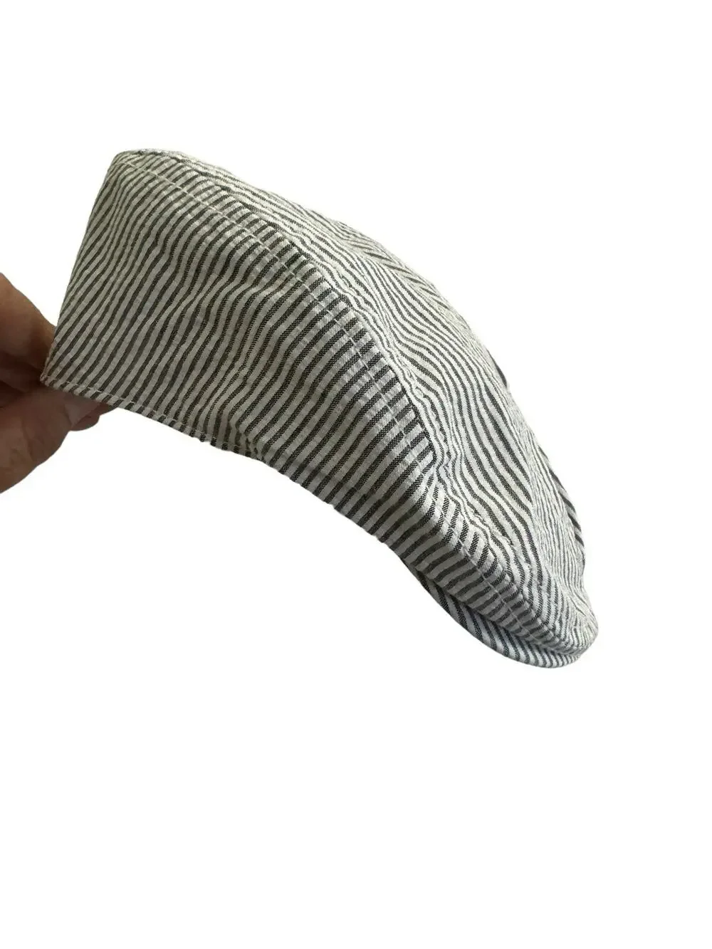 Gymboree Newsboy Hat 12 - 24 Months Gray White Striped Seersucker Hat NWT #2954